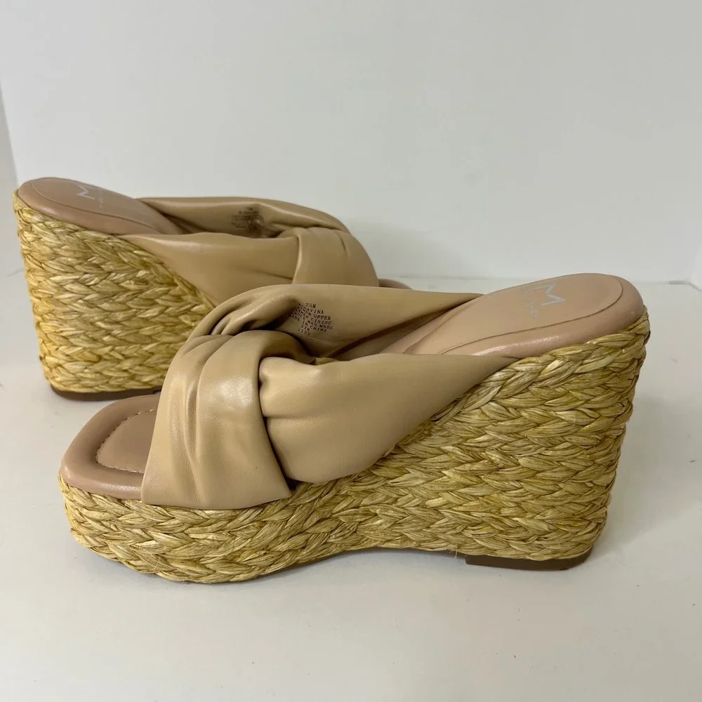 Marc Fisher LTD Navina‎ Leather Platform Wedge Espadrille Sandals Puffy Knot 7.5